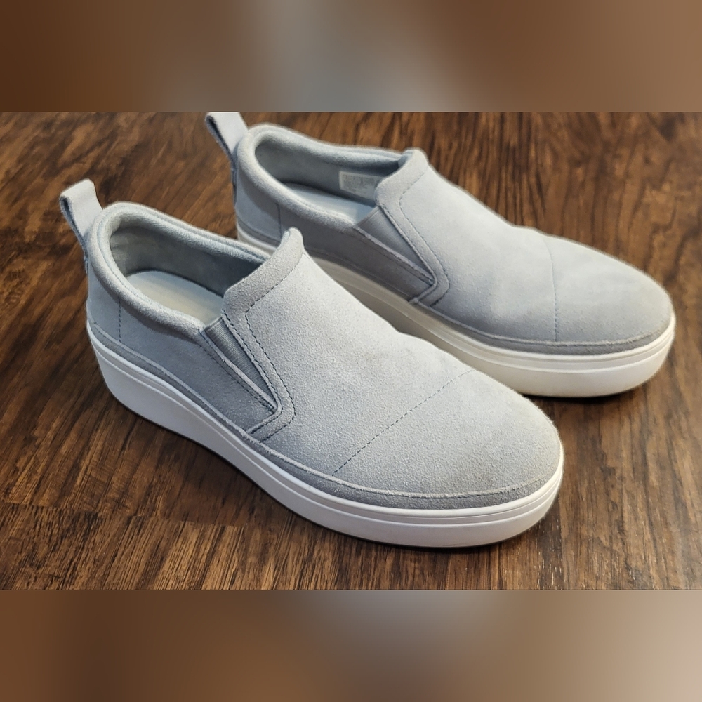 Women's Tom's Grey/Blue Tristan Suede Platform Slip-ons Size 7.5